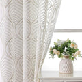 VISIONTEX Sheer Curtains 72 Inches Long 2 Panels Set Taupe Moroccan Embroidery Texture Geometric Rod Pocket Ivory White Voile Tulle Semi Window Treatment Pair for Bedroom Living Room 54 x 72 Inches