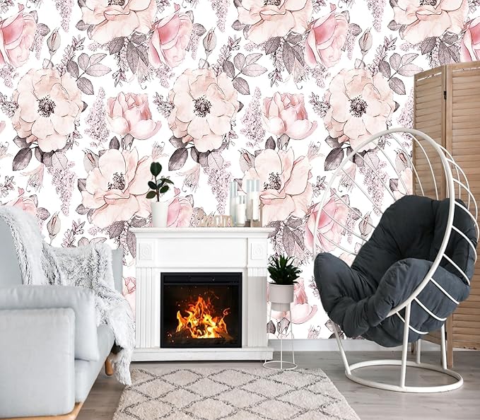 XMPMBM-Pink Flower backsplash Large Decorative Wallpaper Peony Floral Bedroom Bathroom Wall Mural- W 132" X H 92"（93 Square Foot）