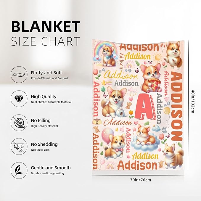 Personalized Custom Corgi Dog Preschool Blanket Gifts for Baby Toddler Kids Boys Girls - Customized Corgi Dog Super Soft Lightweight Flannel Sheets Decor for Crib Nap Couch - 30"x40" for Baby/Pets