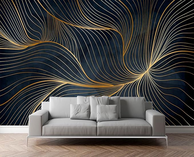 Simple Golden Lines Wall Mural Wallpaper for Bedroom 137" x 100"