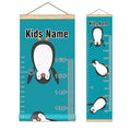 Personalized Kids Name Growth Chart Ruler for Wall Wood Frame Height Measure Chart 13.4x56 in Linen Hanging Height Growth Chart Penguin Blue Kids Room Decor