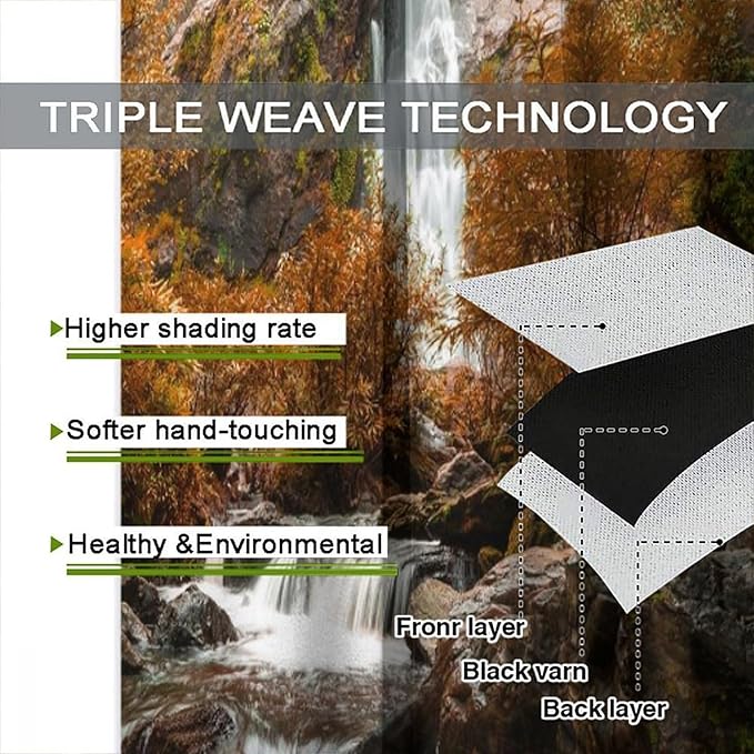 Forest Waterfall Blackout Curtains, Autumn Jungle Mountains Fall Nature Landscape Window Drapes, for Bedroom Living Room 63" W X 72" L