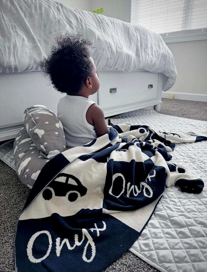 Personalized Signature Icon Blanket – 100% Organic Cotton Customized Baby Blanket, Custom Name, Bassinet 30x40, Gift for Baby Shower, Birthday Present, Girls and Boys, Toddlers Kids - Made In America