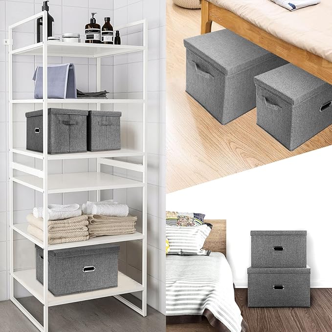 Large Linen Fabric Foldable Storage Bins with Removable Lid and Handles, Washable Storage Box Organizer Containers Baskets Cube with Cover for Bedroom,Closet,Office (Green, Extra Large)