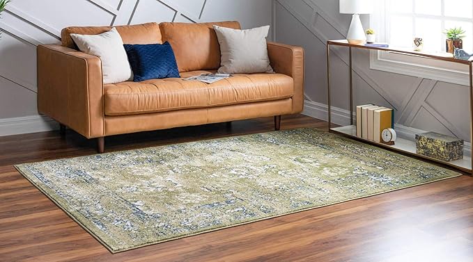 Rugs.com Charleston Collection Rug – 4' x 6' Green Low-Pile Rug Perfect for Living Rooms, Large Dining Rooms, Open Floorplans