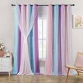 XiDi Girls Blackout Curtains 102 Inches Long for Bedroom, Room Darkening Grommet Window Ombre Curtains 2 Panel Sets, Kids Unicorn Princess Theme Decor Colorful Rainbow Design Pink Purple Blue 34x102