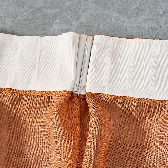 Burnt Orange Curtains Sheer 96 Inches Long, Rustic Linen Look Textured Light Filtering Drapes Decor, Western Boho Transparent Window Treatments, Pinch Pleat Curtain with Hooks