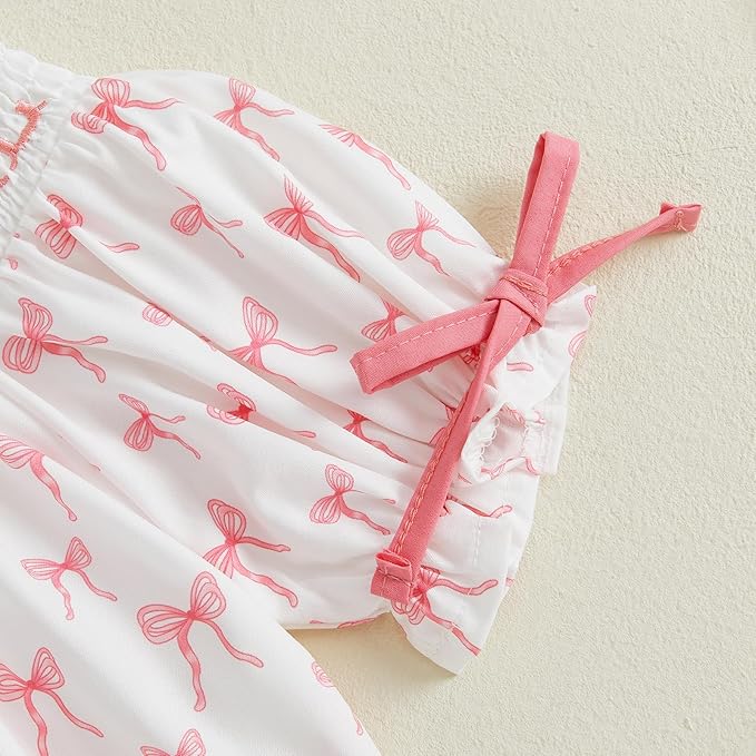 Newborn Baby Girl Romper Mamas Mini Bow Plaid Print Puff Sleeve Smocked Bubble Romper Jumpsuit Bodysuit Clothes