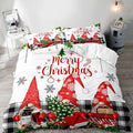 LUVIVIHOME 3PCS Christmas Gnome Duvet Cover Queen, Christmas Bedding, White Duvet Cover Holiday New Year Xmas Santa Swedish Tomte Snowflake Red Black Buffalo Plaid Comforter Quilt Cover 2 Pillow Shams