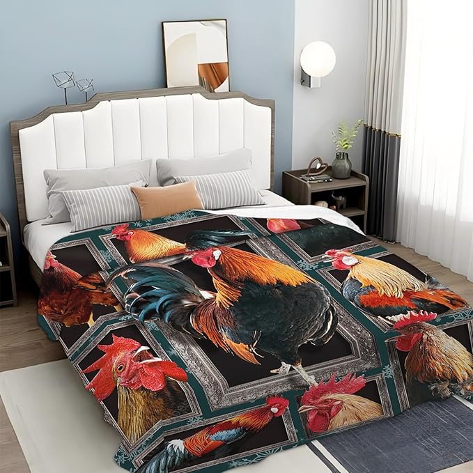 Tijuboni Rooster Chicken Throw Blanket Rooster Gifts for Girls Boys Women Men Kids Adults Soft Flannel Fleece Blanket for Couch Sofa Bed Home Decor 40"x50"