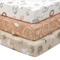 Baby Crib Sheets for Boys and Girls, 3 Pack Toddler Bed Sheets for 52”x28” Standard Toddler Mattresses, Soft Microfiber Fitted Crib Sheets Neutral Orange Animal World