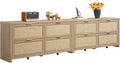 SICOTAS Large Dresser for Bedroom Set 2, Rattan Dressers with 4 Deep Drawers, Long Chest of Drawers for Closet, Farmhouse TV Stand(Reclaimed Light Oak, 4 Drawers (2 pcs))