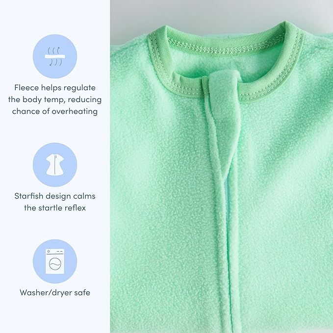 SleepingBaby Fleece Zipadee-Zip Transition Swaddle and Snuggle Strap Bundle - Roomy Baby Swaddle Blanket with Zipper Convenience and Wearable Blanket Accessory, Mint, Medium (6-12 Month)