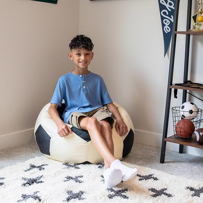 Big Joe Sports Ball Child-Sized Bean Bag Chair for Kids, 2 Pack, Soccer Ball Plush, Ultra-Soft Lightweight Polyester Blend, 2.5 Foot Refillable