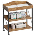 Baby Changing Table, Diaper Changing Station with Pad and Wheels, Two-Tier Open Storage Shelves, Waterproof Diaper pad & Safety Strap,Compact Baby Furniture for Nursery, Rustic Brown