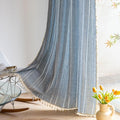 Deeprove Blue Boho Curtains 84 Inches Long for Bedroom Living Room Kitchen, Bohemian Chic Textured Embroidery, Vintage Handmade Tassels Farmhouse Decor Drapery, Rod Pocket, 1 Panel W52 x L84