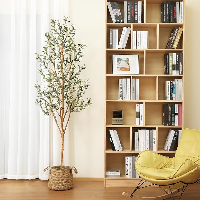 Kazeila Artificial Olive Tree 7FT Tall Faux Silk Plant for Home Office Decor Indoor Fake Potted Tree with Wood Branches and Fruits