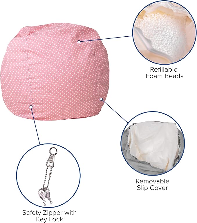 EMMA + OLIVER Small Light Pink Dot Bean Bag Chair for Kids and Teens