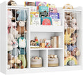 ONBRILL Two Wooden Stuffed Animal Storage, Toddler Toy Storage Organizer with 4-Tier Kids Bookshelf and 3 Open Cube Shlef, Multifunctional Bookcase for Kids Rooms Playroom Nursery (White)