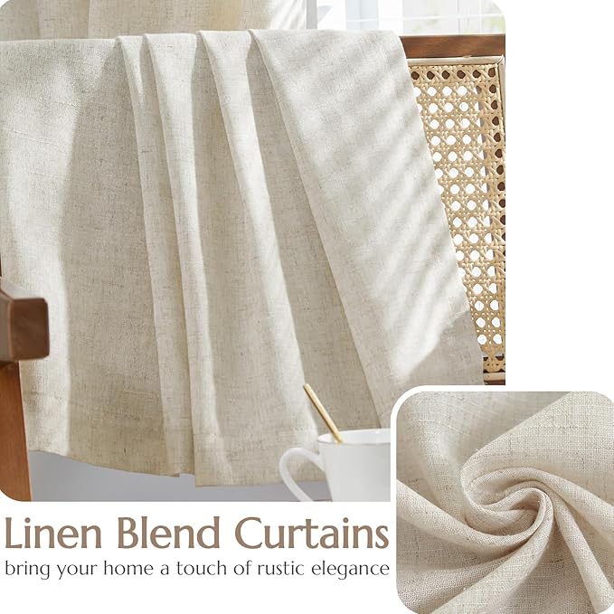 jinchan Linen Blend Curtains for Living Room 84 Inches Length 2 Panels Natural Window Treatment for Sliding Glass Doors, Farmhouse 50 Inches Wide Drapes Rod Pocket Back Tab (50W x 84L, Ecru)