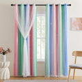 XiDi Girls Curtains for Bedroom 84 Inches Long 2 Panels Pink Green Blue Rainbow Blackout Curtains for Little Girl Kids Room Decor Living Room, Princess Unicorn Wall Decals Drapes 52x84