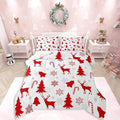 Feelyou Merry Christmas Bedding Set Soft for Boys Girls, Xmas Tree Reindeer Comforter Set Twin Size Candy Cane Bell Duvet Quilt Microfiber Snowflake Bedroom Decor 2 Pcs with 1 Pillow Cases
