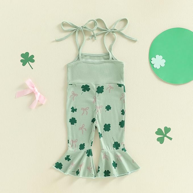 Toddler Baby Girl Valentines Day Outfit Love Sleeveless Tie-up Suspender Romper Bell Bottom Pants Spring Jumpsuit