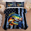 American Flag Comforter Set King Size Camouflage Bedding Set for Men Boys Teens Grey Fishing Lover Bedroom Fisherman Bass Fish Farmhouse Bed Set Wild Quilted, 1 Comforter 2 Pillowcases