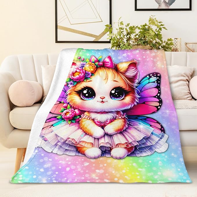 Cat Blanket for Girls, Throw Gift for Toddler Kids Daughter Cat Lovers 40x50 Inches Soft Warm Lightweight Throw Blankets for Sofa Couch Bed Trip