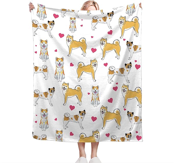 Akita Dog Gifts and Decor - Cute Dog Throw Blanket for Girls, Women, Kids, Adults - Soft, Warm, Cozy Fleece Blanket for Couch, Sofa, Bed - 80"x60"
