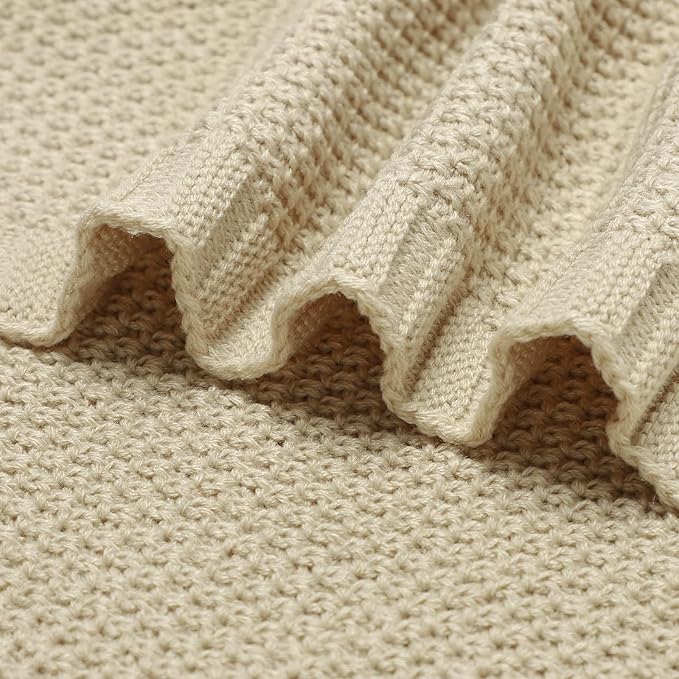 mimixiong Baby Blanket Knit Swaddle Blanket Soft Warm Crochet Neutral Receiving Unisex Baby Blanket for Boys and Girls Light Camel40 x 30 inches