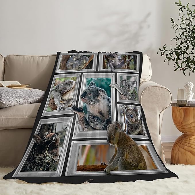 Koala Blanket Funny Koala Gifts for Girls Boys Woman Kids Koalas Lover Throw Blankets Soft Blanket Warm Fleece Flannel Plush Blankets for Bed Sofa Couch 60"x80"