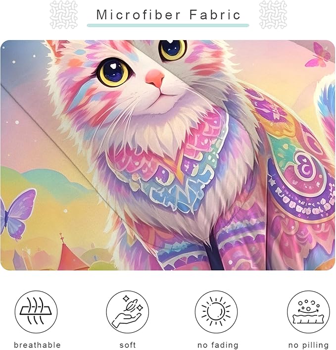 Cat Comforter Set Queen: Rainbow Cat Bedding Set Cartoon Exotic Kitten Floral Feline Castle Quilt for Women Girls Teens Adults Colorful Butterfly Pet Animal Bed Set 3 Piece