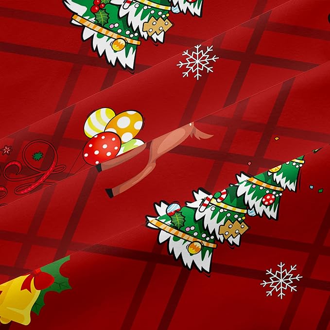 Christmas Duvet Cover Full Size Red Gingham Christmas Bedding Set Kids Boys Girls Xmas Grid Checked Cartoon Deer Pattern Comforter Cover 3 Pieces with Zipper Closure (No Comforter)