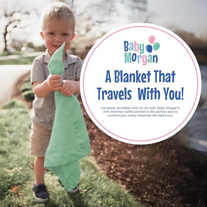 Thermal Waffle Knit Baby Blanket - Soft Breathable Mini Blanket for Newborns and Infants - Toddler Blankey for Strollers, Travel, Naptime, Nursery and More - 18" x 20" (Mint, Satin Trim)
