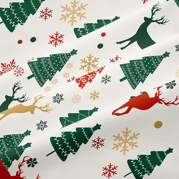 Christmas Duvet Cover Twin Size Green Christmas Tree Bedding Set Kids Boys Girls Xmas Deer Pattern Comforter Cover 2 Pcs with Zipper Closure (No Comforter)