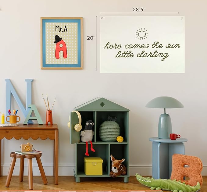 Boho Diversity Rectangular Banner Flag Wall Art Decor Gift for Baby Boy Girl Kid,Nursery Classroom Homeschool Playroom Decor-Here Comes The Sun-Baby Present Shower,Birthday Christmas Gift