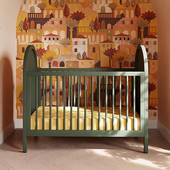 Babyletto Bondi Cane 3-in-1 Convertible Baby Crib - GREENGUARD Gold Certified Convertible Crib to Toddler Bed & Daybed - Wooden Baby Bed - 4 Adjustable Heights - Made of 100% Solid Wood - Forest Green