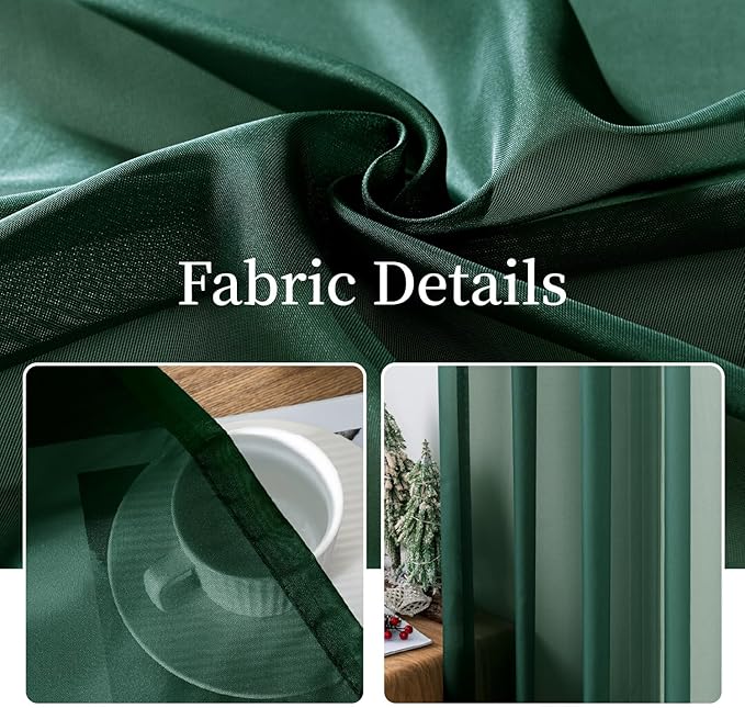 MIULEE 2 Panels Christmas Solid Color Sheer Window Curtains Elegant Window Voile Panels/Drapes/Treatment for Bedroom Living Room (54X108 Inches Hunter Green)