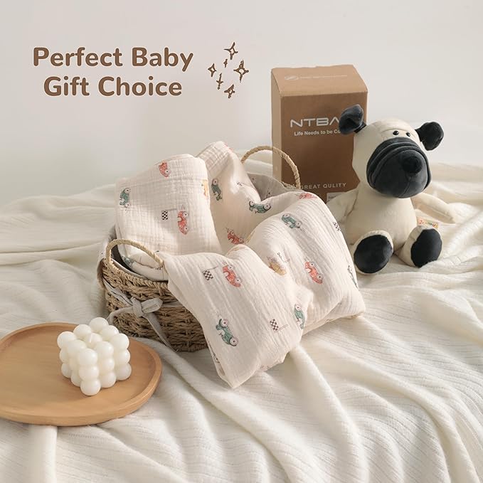 NTBAY 4 Layer Muslin Cotton Toddler Blanket, 30x40 Soft and Breathable Receiving for Newborns and Infants, Perfect for Crib, Stroller, Travel, Lightweight Nursery Blanket, Retro Race Car