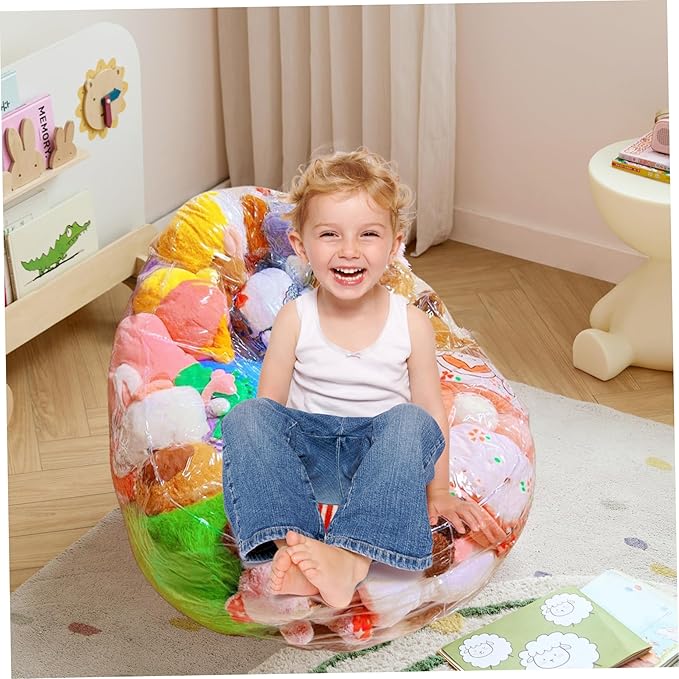 Stuffed Animal Bean Bag Storage Chair Extra Large PVC Clear Waterproof Kids Sofa Organizer for Plush Toys, Bath Toys, Clothes, Blankets and Sitting 29.5x29.5x23.6in