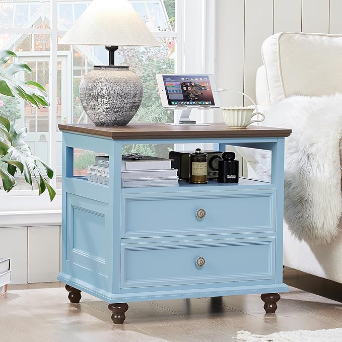 Farmhouse Dresser and Nightstand Sets, Wood 54" Wide Dresser & 24" Night Stand with Charging Station, 2 Piece Bedroom Furniture Set, Chest of Drawers for Bedroom, Home, Living Room, Hallway