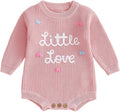 Lesimsam Newborn Baby Boy Girl Valentines Day Outfit Oversized Embroidery Long Sleeve Knit Sweater Bubble Romper Bodysuit