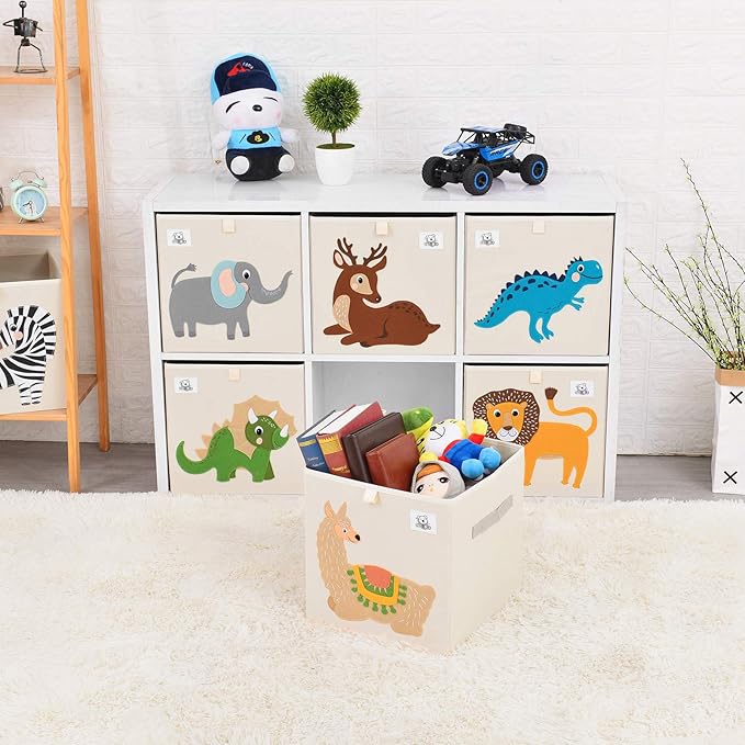 CLCROBD Foldable Animal Cube Storage Bins Fabric Toy Box/Chest/Organizer for Toddler/Kids Nursery, Playroom, 13 inch (Alpaca)