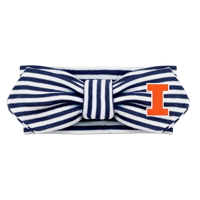 Creative Knitwear Illinois Fighting Illini Infant Girls Navy/White Striped Hair Knot Headband Embroidered Logo - Size Newborn - 4T