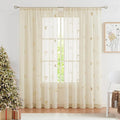 Jubilantex Butterfly Sheer Curtain Panels for Girls Nursery Bedroom, Toddler Gold Print Linen Textured Voile Farmhouse Rod Pocket Window Drapes 84 Inch for Kids Room, 2 Panels, Ivory/Beige