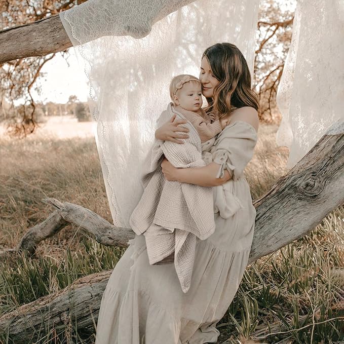 lulumoon Muslin Baby Blanket for Girls: Lightweight Cotton Swaddle for Receiving - Ideal Stroller Blanket for Travel & Baby Shower 36"x40"(Ivory)