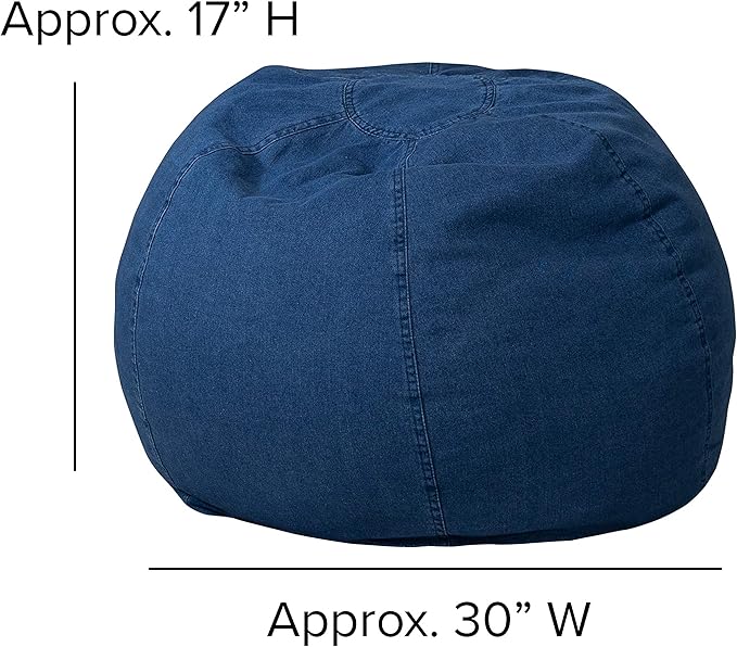 EMMA + OLIVER Small Denim Bean Bag Chair for Kids and Teens