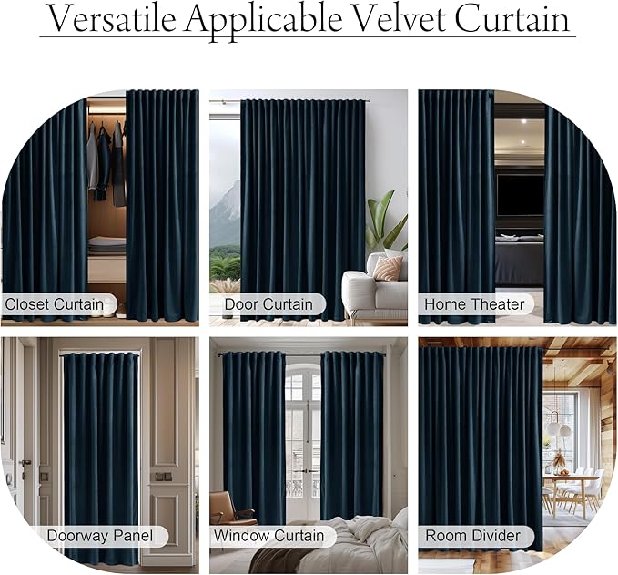 StangH Extra Wide Room Divider Curtains Navy Blue Velvet Blackout Thermal Energy Efficient Window Drapes for Home Theater Apartment Living Room Bedroom, W100 x L108, 1 Panel