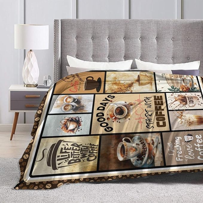 Coffee Blanket Vintage Drink Cup Throw Blankets Gifts for Girls Boys Kids Warm Soft Lightweight Flannel Coffee Bean Themed Plush Throws Fleece Bedding Stuff for Men Women 50"x40"